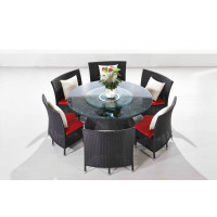 Manhattan Comfort OD-DS001-RD Nightingdale Black 7-Piece Rattan Outdoor Dining Set with Red and White Cushions